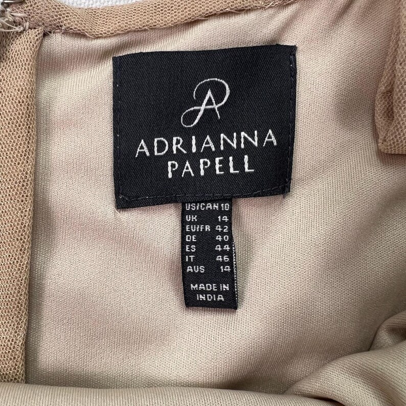 Adrianna Papell Beaded Art Deco Gown Size 10 Blush Pink Formal Dress Gatsby Wedding Guest Evening Dress Rose Gold Sequin Blouson Dress Maxi image 10