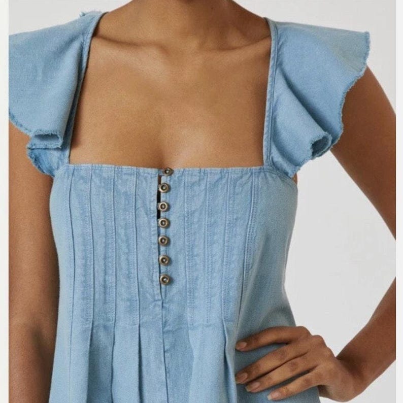 Pilcro Chambray Cotton Linen Midi S Flutter Sleeve Coastal Boho Sundress Anthropologie Summer Dress Cottagecore Vacation Outfit Gift For Her image 20