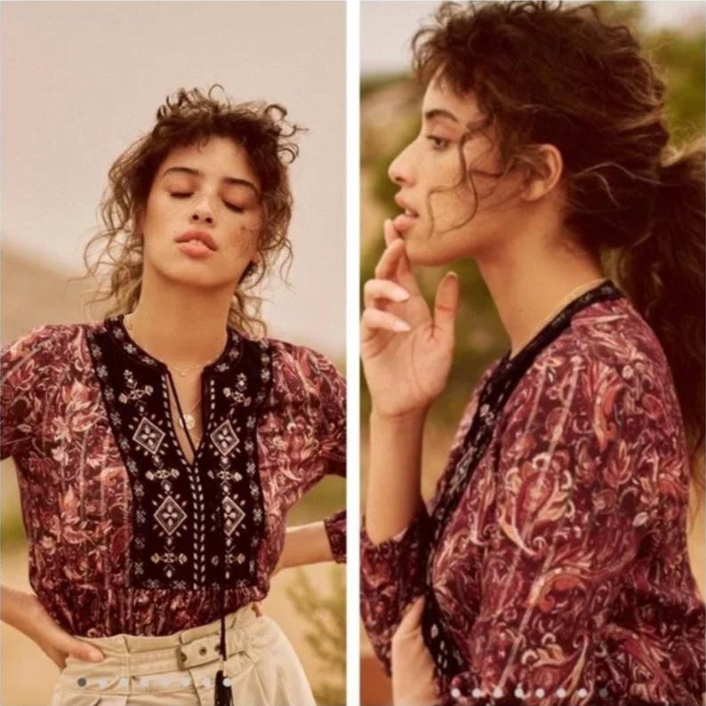 Anthropologie Glenda Blusa da contadina in pizzo 1X Top boho con nappe e stampa paisley, stile romantico e fluente, taglie forti, stile Anthro, regalo per lei, top autunnale Whimsigoth immagine 20