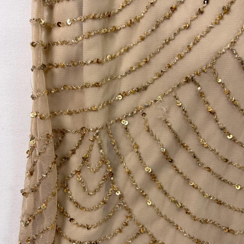 Adrianna Papell Beaded Art Deco Gown Size 10 Blush Pink Formal Dress Gatsby Wedding Guest Evening Dress Rose Gold Sequin Blouson Dress Maxi image 13