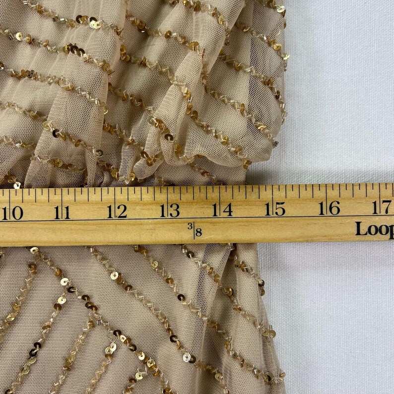Adrianna Papell Beaded Art Deco Gown Size 10 Blush Pink Formal Dress Gatsby Wedding Guest Evening Dress Rose Gold Sequin Blouson Dress Maxi image 18