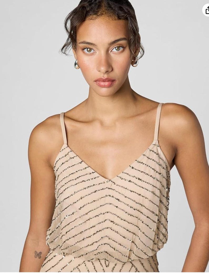 Adrianna Papell Beaded Art Deco Gown Size 10 Blush Pink Formal Dress Gatsby Wedding Guest Evening Dress Rose Gold Sequin Blouson Dress Maxi image 6