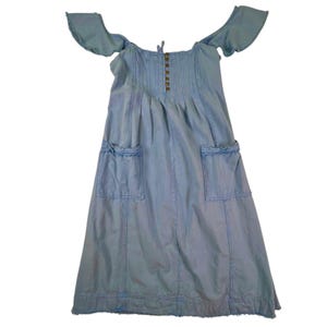 Pilcro Chambray Cotton Linen Midi S Flutter Sleeve Coastal Boho Sundress Anthropologie Summer Dress Cottagecore Vacation Outfit Gift For Her image 3