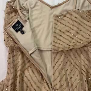 Adrianna Papell Beaded Art Deco Gown Size 10 Blush Pink Formal Dress Gatsby Wedding Guest Evening Dress Rose Gold Sequin Blouson Dress Maxi image 9