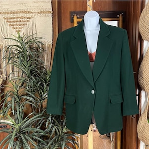 Vintage Worthington Wool Blazer | Emerald Green Women’s 12 | 80s Dark Academia Office Jacket Structured Preppy Wardrobe Staple Annie Hall