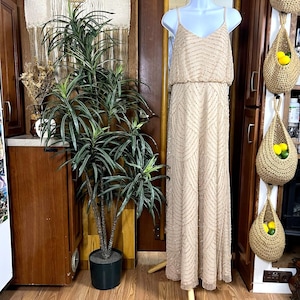 Adrianna Papell Beaded Art Deco Gown Size 10 Blush Pink Formal Dress Gatsby Wedding Guest Evening Dress Rose Gold Sequin Blouson Dress Maxi image 1