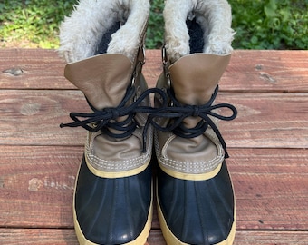 Vintage 90s Sorel Badger Leather Winter Snow Duck Boots Waterproof Wool Liner 10 Vintage 90s Sorel Badger Leather Winter Snow Duck Boots  main image 4