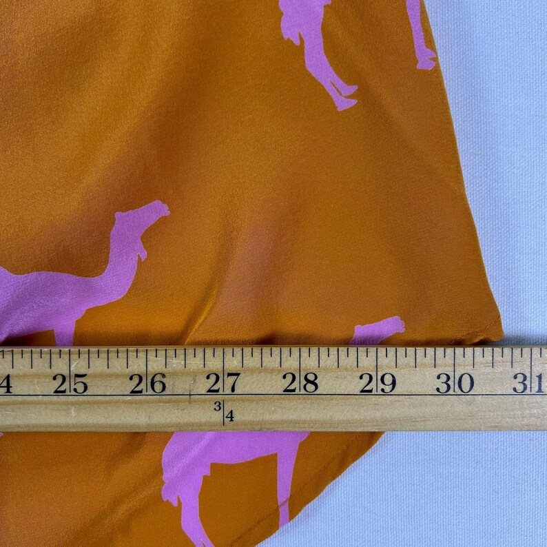 Anthropologie Silk Midi Dress 0 Charlotte Taylor Camel Print Orange Pink Novelty Dress Fit Flare Sleeveless Statement Dress Gift for Her image 16
