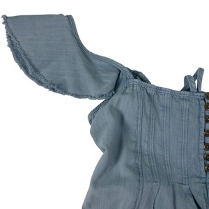 Pilcro Chambray Cotton Linen Midi S Flutter Sleeve Coastal Boho Sundress Anthropologie Summer Dress Cottagecore Vacation Outfit Gift For Her image 7