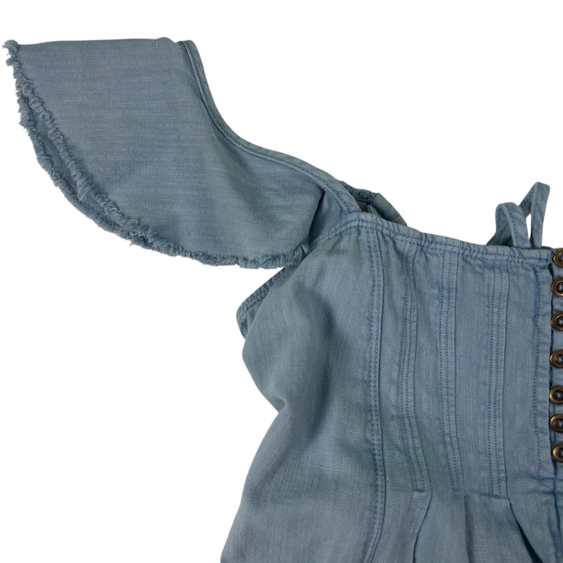 Pilcro Chambray Cotton Linen Midi S Flutter Sleeve Coastal Boho Sundress Anthropologie Summer Dress Cottagecore Vacation Outfit Gift For Her image 7