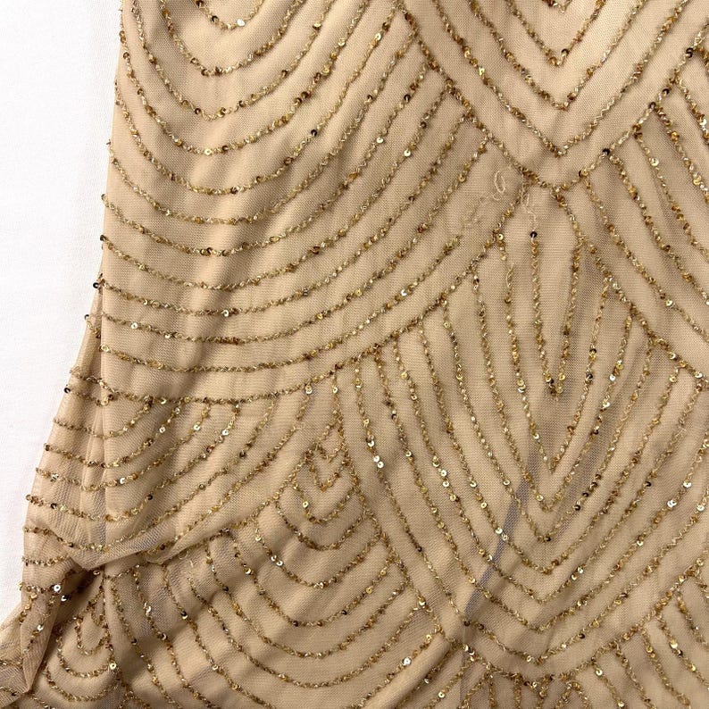 Adrianna Papell Beaded Art Deco Gown Size 10 Blush Pink Formal Dress Gatsby Wedding Guest Evening Dress Rose Gold Sequin Blouson Dress Maxi image 11