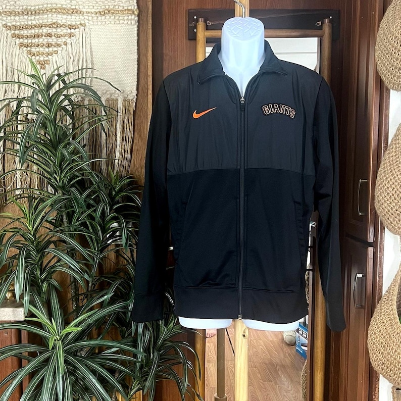 Chaqueta Nike San Francisco Giants con cremallera completa, talla S, negra, auténtica MLB, para calentar béisbol, ropa deportiva para el día del partido, regalo para fanáticos de San Francisco, ropa del equipo. imagen 1