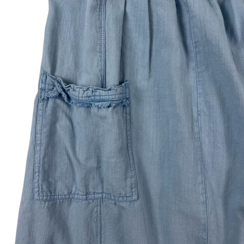 Pilcro Chambray Cotton Linen Midi S Flutter Sleeve Coastal Boho Sundress Anthropologie Summer Dress Cottagecore Vacation Outfit Gift For Her image 9