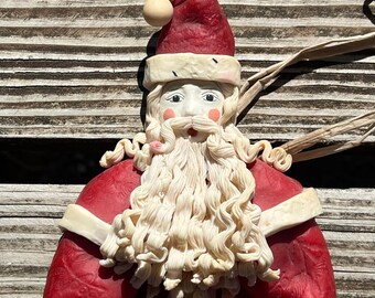 Tapiz de pared vintage de Cynthia Madrid de Papá Noel, 48 cm, arte popular del Medio Oeste, Cannon Falls, Papá Noel, decoración rústica campestre navideña de los años 90.