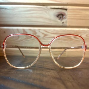 Monturas de gafas vintage de los 90, extragrandes, rojas con efecto degradado, Anthony Martin Sandra 08. Monturas ópticas retro de acetato transparente. Gafas llamativas para mujer.