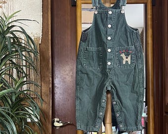 Vintage Baby GAP Cord Overall 18-24 M Grün Forscher Hund bestickt Snap Y2K Kleinkind Outfit Cottagecore Kinder Wald Babykleidung