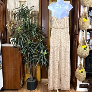 Adrianna Papell Beaded Art Deco Gown Size 10 Blush Pink Formal Dress Gatsby Wedding Guest Evening Dress Rose Gold Sequin Blouson Dress Maxi image 2