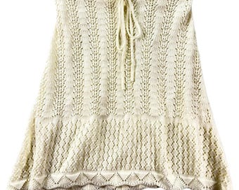 Creme häkeln Strickrock XL Elfenbein Offen Stricken Strand Vertuschen Boho Küste ausgebogten Saum Kordelzug Resort Wear Sommer Schichtung Rock Neutral