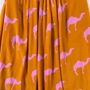 Anthropologie Silk Midi Dress 0 Charlotte Taylor Camel Print Orange Pink Novelty Dress Fit Flare Sleeveless Statement Dress Gift for Her image 9