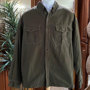 Vintage 90s Gap Olive Green Cotton Shacket | Men&#39;s XL Heavy Utility Shirt Jacket | Rugged 100% Cotton Workwear Outdoor Cabin Layering Piece