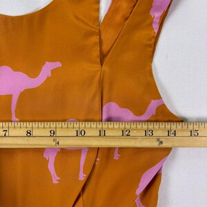 Anthropologie Silk Midi Dress 0 Charlotte Taylor Camel Print Orange Pink Novelty Dress Fit Flare Sleeveless Statement Dress Gift for Her image 12