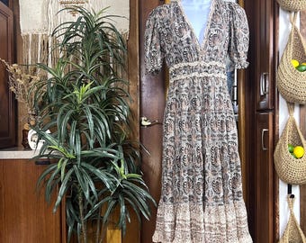 Ulla Johnson Kleid Elli Schafgarbe Paisley Blumen Midi Gesmokt Puffärmel Prärie Boho Kleid Damen Größe 2 Romantisches Cottagecore Designer Kleid