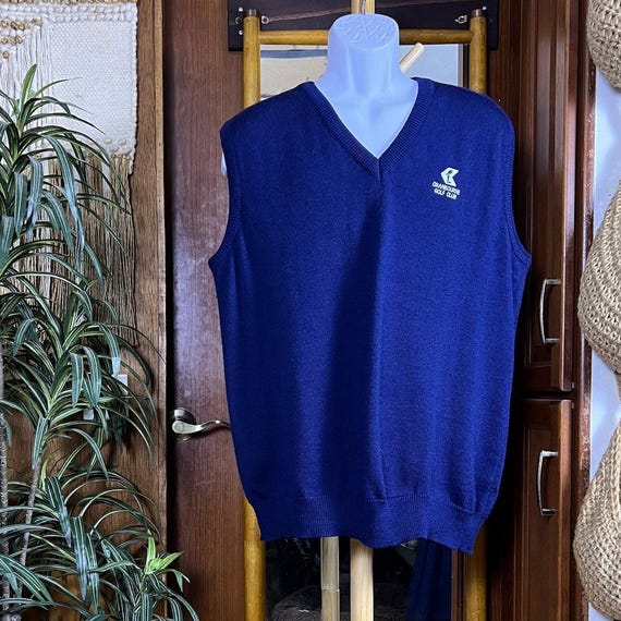 Vintage Cranbourne Golf Club Sweater Vest Men 2XL Pure Wool Australia Navy Golf Jumper Grandpa Preppy Country Club Heritage Sportswear Retro