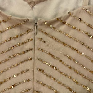 Adrianna Papell Beaded Art Deco Gown Size 10 Blush Pink Formal Dress Gatsby Wedding Guest Evening Dress Rose Gold Sequin Blouson Dress Maxi image 16