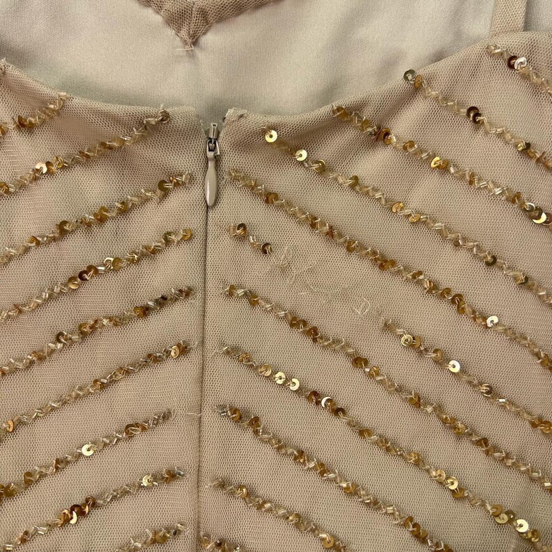 Adrianna Papell Beaded Art Deco Gown Size 10 Blush Pink Formal Dress Gatsby Wedding Guest Evening Dress Rose Gold Sequin Blouson Dress Maxi image 16