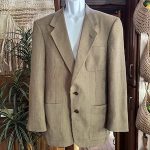 Austin Reed Gus&#39;s Elgin IL Vintage 70s/80s Wool Tan Houndstooth Jacket Blazer Retro USA Union Made ACTWU Sport Coat 2 Button British London