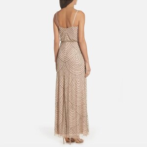 Adrianna Papell Beaded Art Deco Gown Size 10 Blush Pink Formal Dress Gatsby Wedding Guest Evening Dress Rose Gold Sequin Blouson Dress Maxi image 8