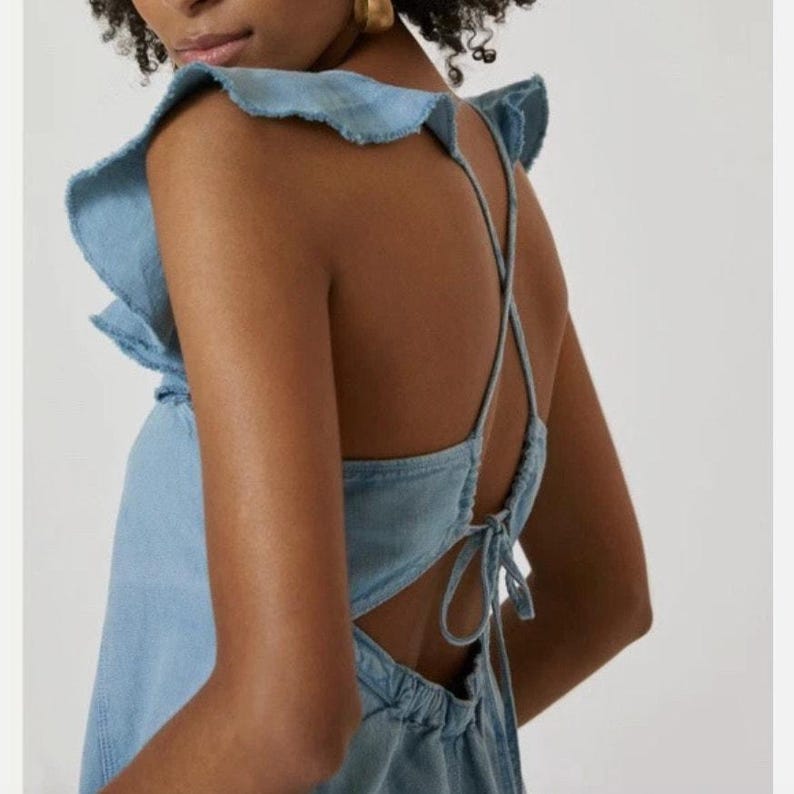 Pilcro Chambray Cotton Linen Midi S Flutter Sleeve Coastal Boho Sundress Anthropologie Summer Dress Cottagecore Vacation Outfit Gift For Her image 19