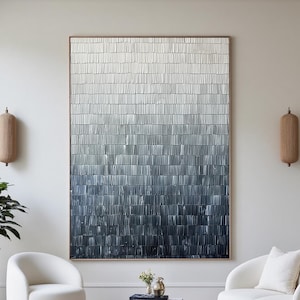 Abstrakte blau weiße Farbverlaufs-Leinwandkunst, 3D-Texturmalerei, moderne minimalistische Malerei