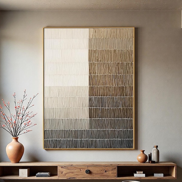 Brązowy gradient na ścianie – Trójwymiarowy, teksturowany, abstrakcyjny obraz – Nordycka neutralna dekoracja płótna Wabi-Sabi, neutralna, nowoczesna, minimalistyczna dekoracja ścienna na płótnie