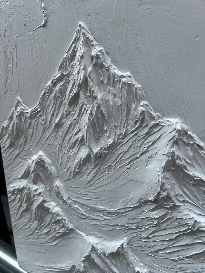 Textured Mountain Painting, 3D Plaster Wall Art, Minimalist White ...