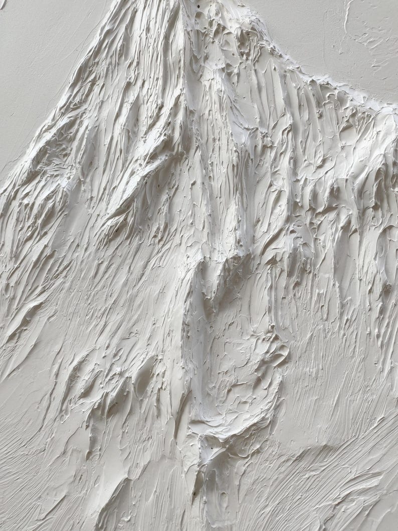 Textured Mountain Painting, 3D Plaster Wall Art, Minimalist White ...
