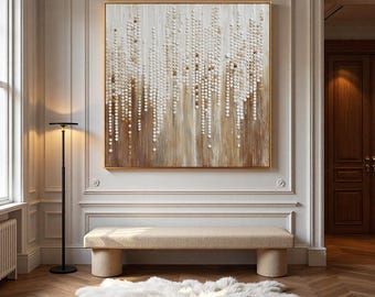 Pintura abstrata texturizada: arte em tela marrom e bege creme