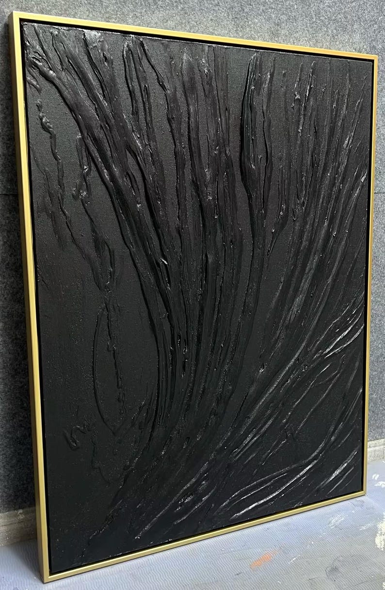 Large Black 3D Textured Abstract Painting – Minimalist Canvas Wall Art ...