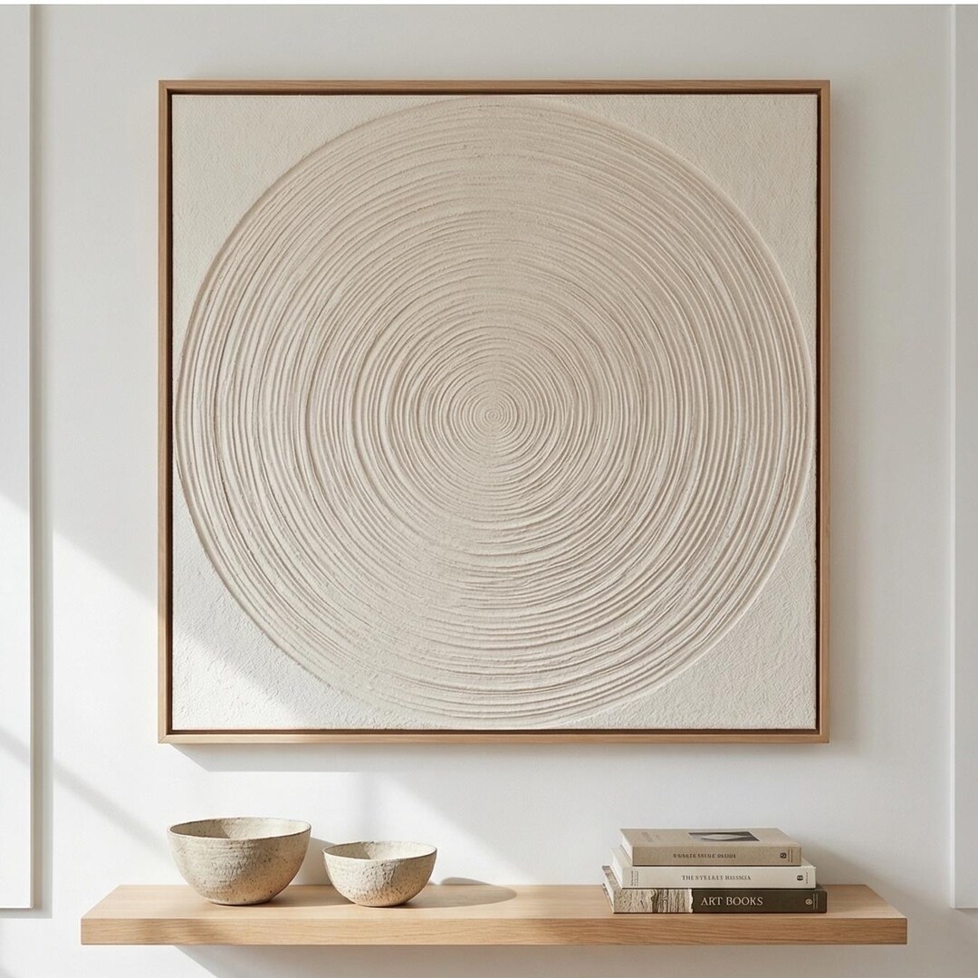 Beige 3D Textured Abstract Canvas Art, Minimalist Japandi Wabi Sabi ...