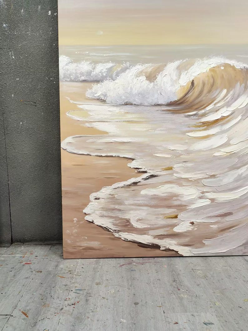 Textured Ocean Wave Painting, 3D Sandstone Beige Abstract Canvas - Etsy ...