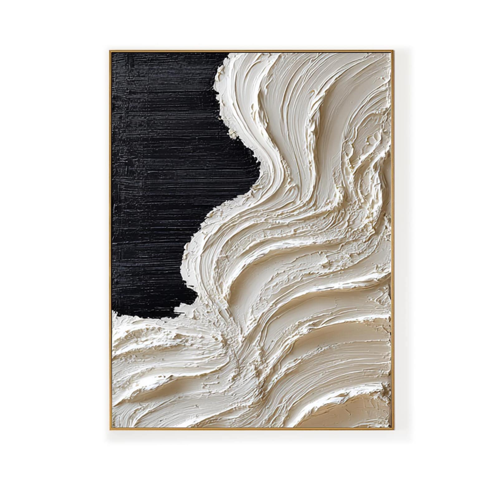 Textured 3D White Painting: Black Abstract Canvas Art, Minimalist Decor ...