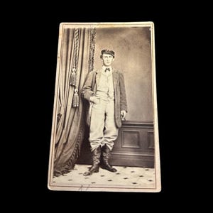 1860's CDV Carte De Visite of a Full Standing Jaunty Young Man "One of Old Abe's Blisters" Quotes about Lincoln's Reelection on Back