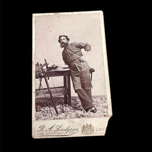 1880's CDV Carte De Visite of a Full Standing Carpenter with tools Occupational Lund Sweden