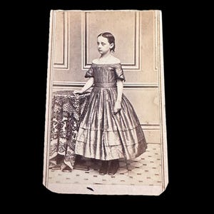 1860's CDV Carte De Visite of a Cute Young Girl with Off the Shoulder Dress NH Backmark