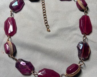 Collar llamativo vintage grueso color granate - Gargantilla bohemia sin firmar con diseño de pepitas de oro