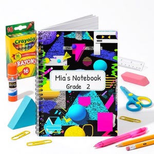Personalized Spiral Notebook with Custom Name - Back to School Ruled Journal, Retro 80s Memphis Design - Gift for Students, Teens & Teachers