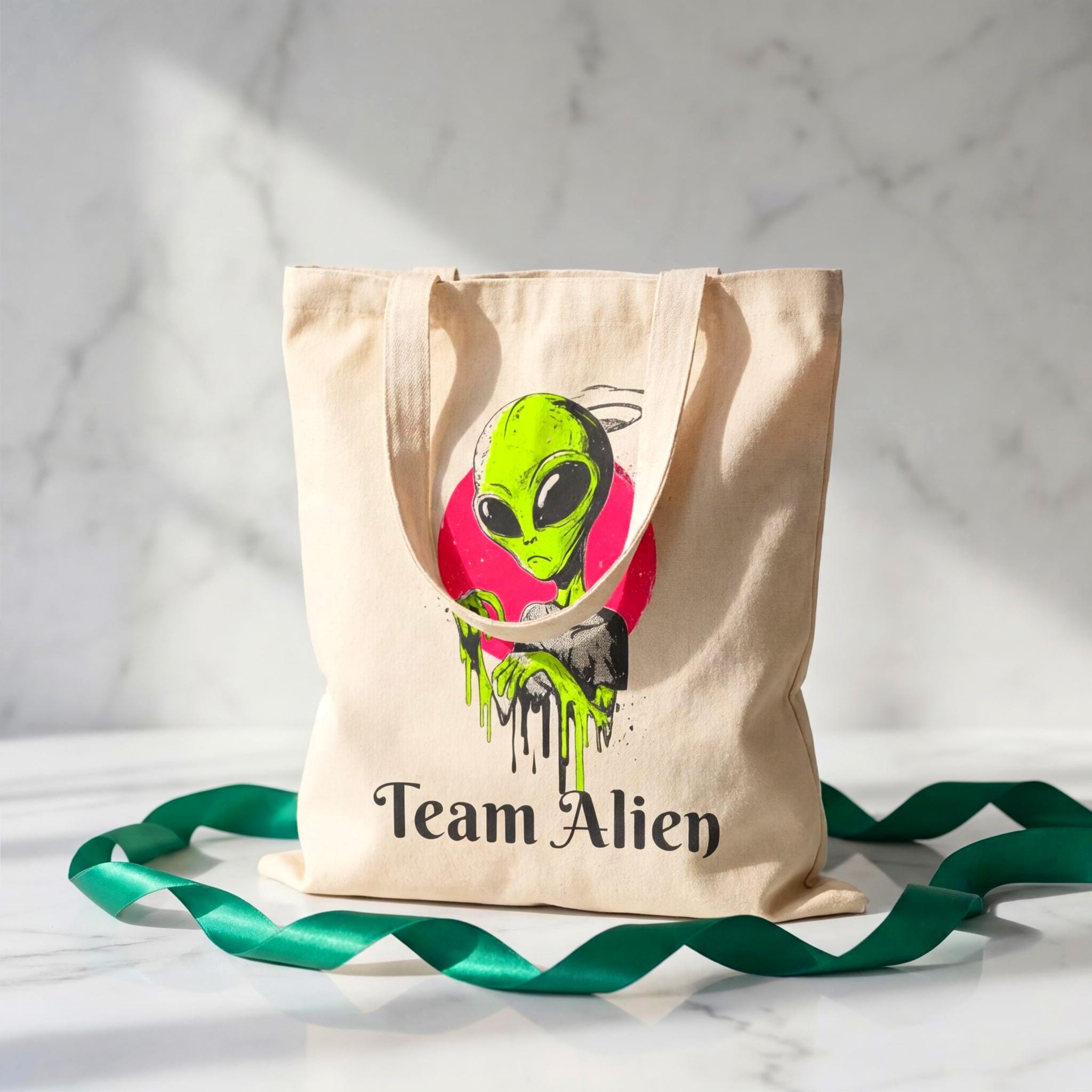 Green Alien Tote Bag - Heavy Canvas or Light Cotton Sci-fi Illustration ...