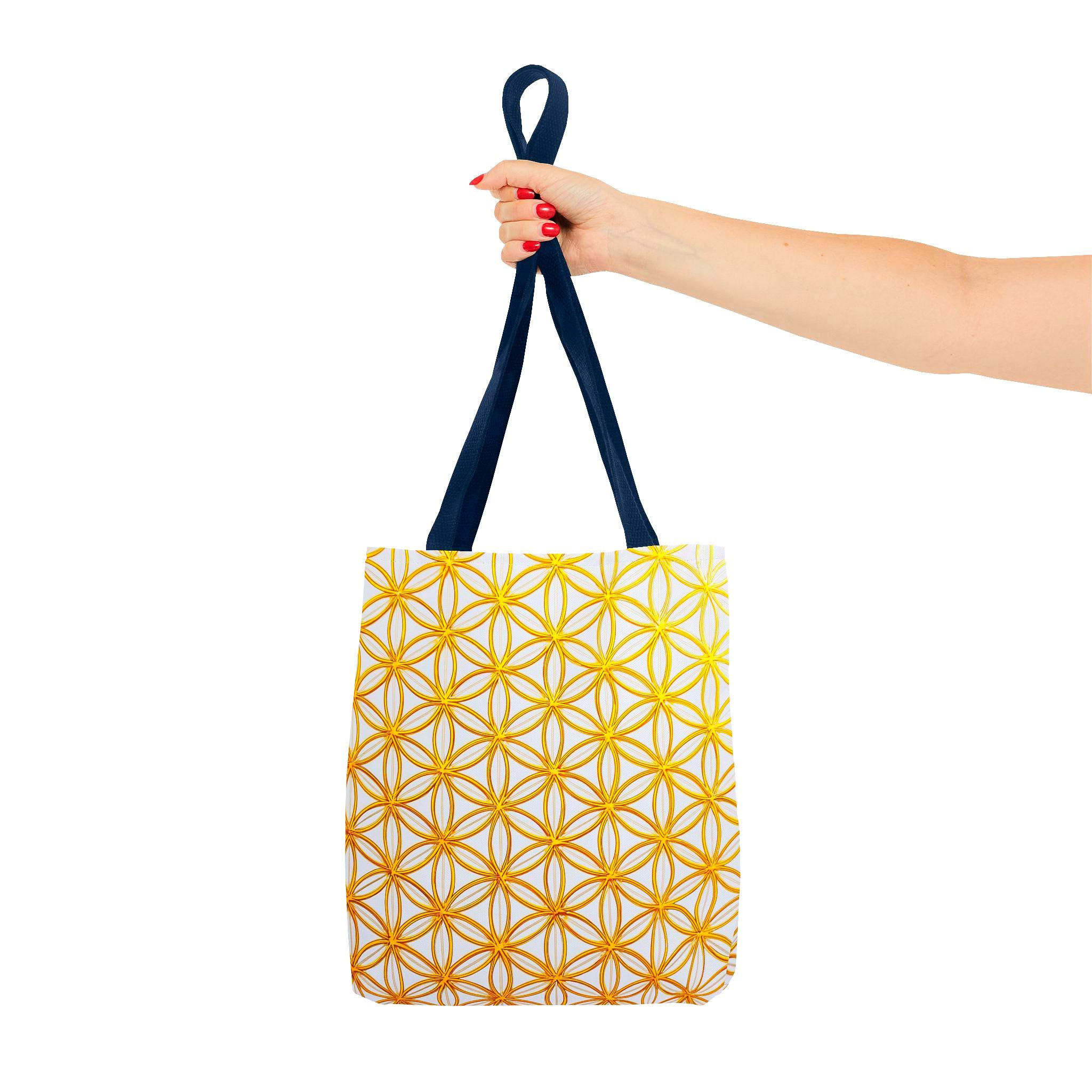 黄色の幾何学模様の円形トートバッグ、シックなキャンバスショッピング