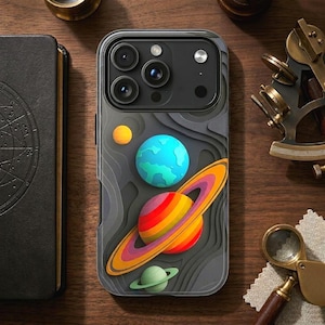 Personalized Solar System iPhone Case – 3D Illusion Planets, Custom Name Cosmic Phone Protector for iPhone 17 ProMax & 15Pro - Space Artwork