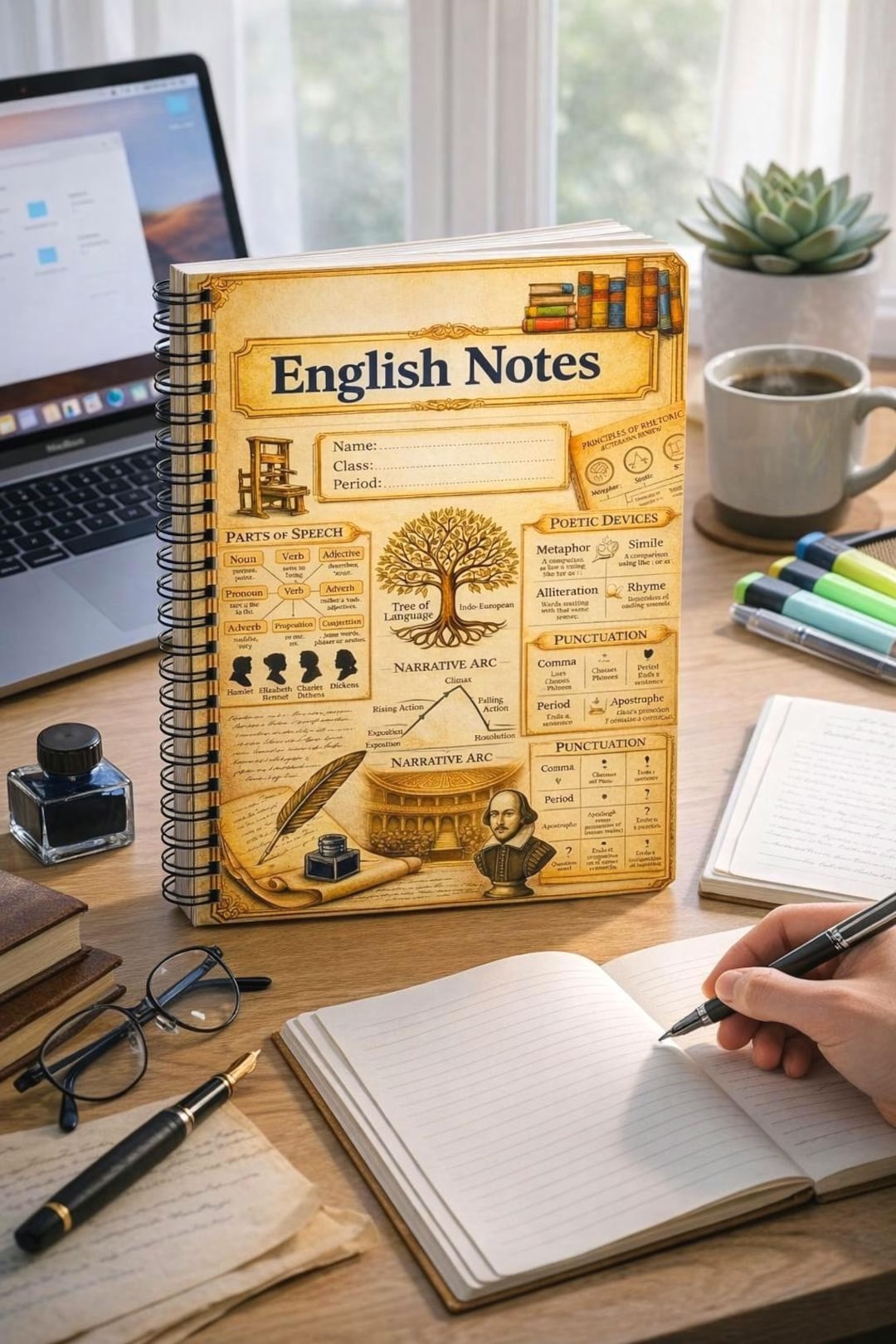 Personalized English Notes Notebook - Spiral or Hardcover - College ...